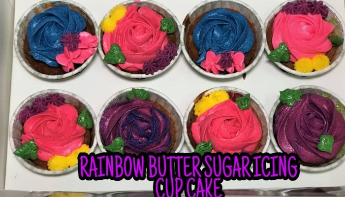 'Rainbow'Butter Sugar Icing Cupcake.